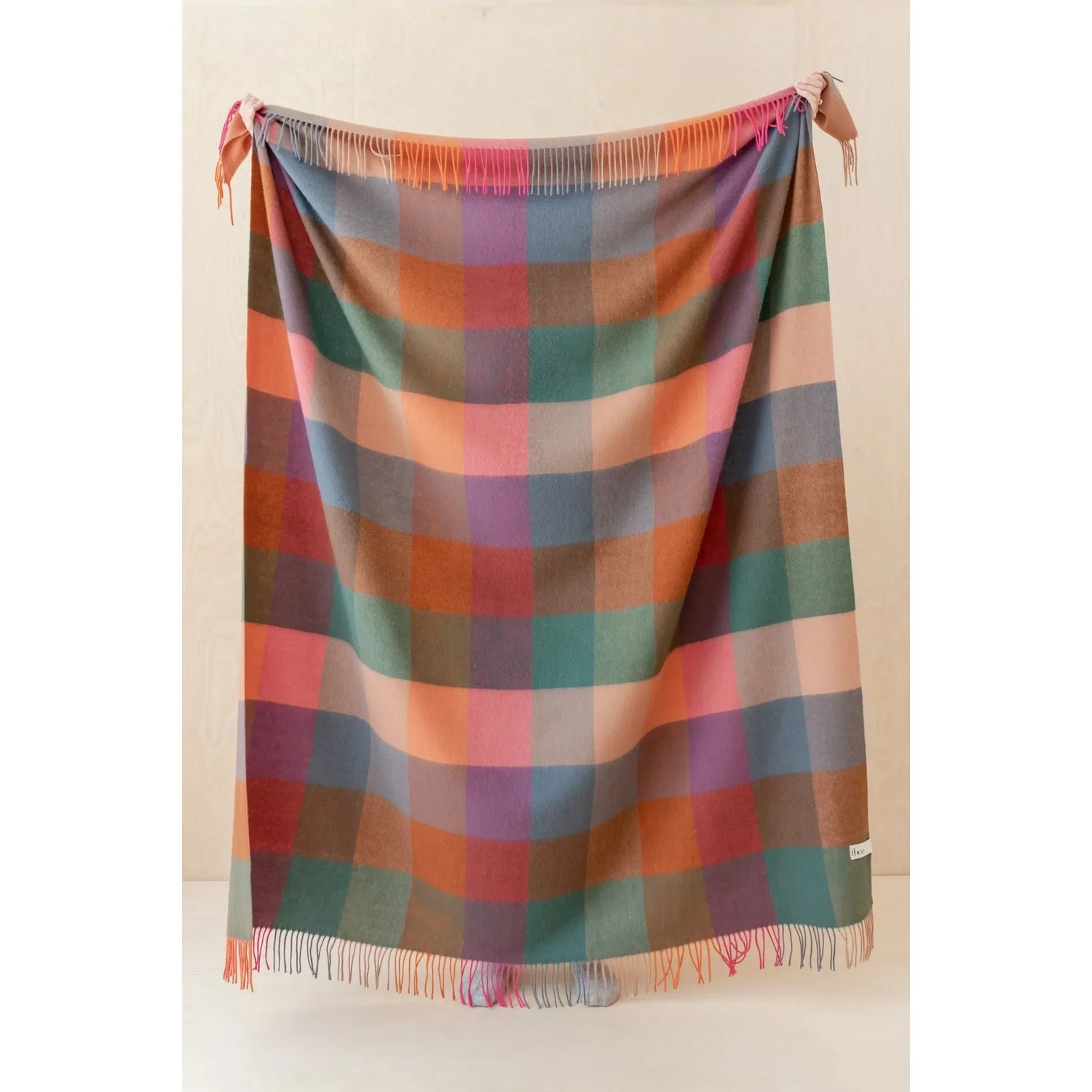 Lambswool Blanket | Pink Block Check