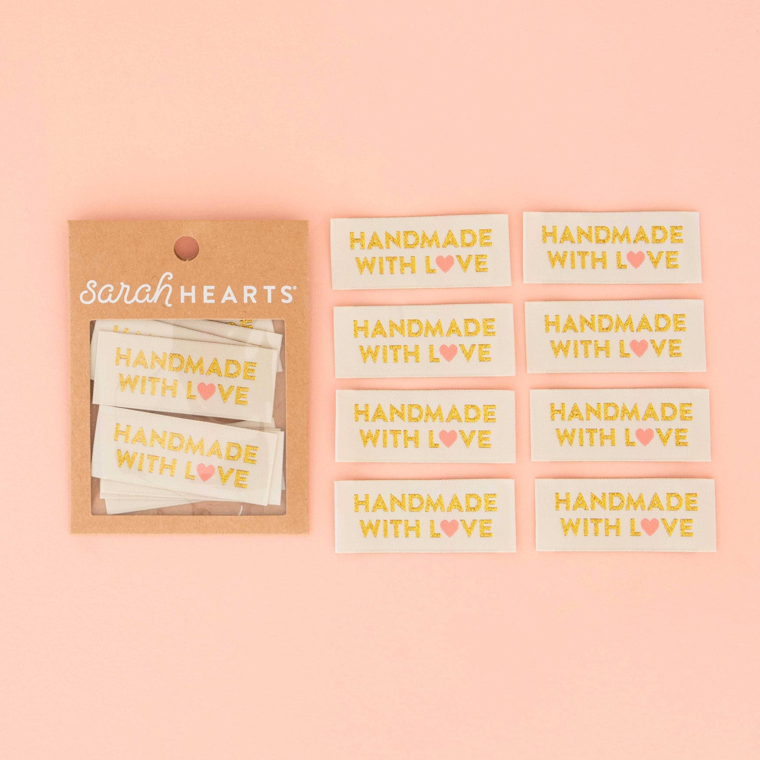 Handmade with Love Woven Labels - Gold